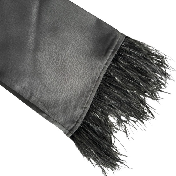 ✨ WAYF Black Satin Feather Cuff Bolero Jacket – Size L (NWT) ✨ - Picture 5 of 7